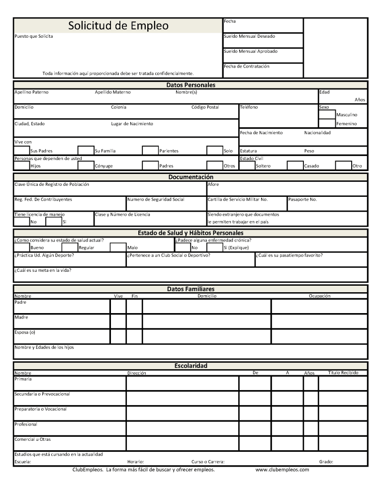 Formato De Solicitud De Empleo Excel ClubEmpleos